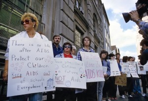 Frank Fournier. [Parents Protesting Board of Education], 1985. © Frank Fournier/Contact Press Images/New-York Historical Society, AIDS in New York: The First Five Years. 