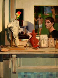 Patrick Angus, Self-Portrait as Picasso, ca. 1980s, acrylic on canvas, 54 by 40 inches; collection of Leslie-Lohman Gay Art Museum