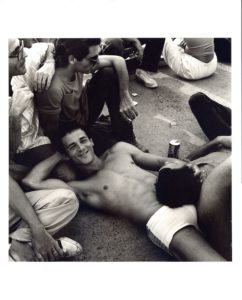 Peter Hujar, Christopher Street Pier #3, 1976, vintage silver gelatin print, 20 by 16 inches; collection of Leslie-Lohman Gay Art Museum