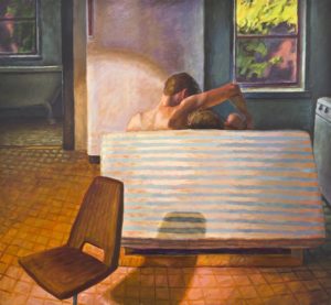 Futon Couch, 1991, oil on canvas, 56 by 60 inches (142.24h x 152.4w cm). Courtesy Alexander Gray Associates, New York • © 2016 Estate of Hugh Steers / Artists Rights Society (ARS), New York