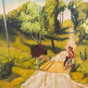 Maroon Shed, 1991, oil on canvas, 60 by 60 inches (152.4h by 152.4w cm). Courtesy Alexander Gray Associates, New York • © 2016 Estate of Hugh Steers / Artists Rights Society (ARS), New York