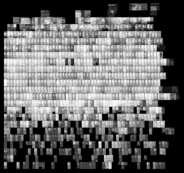 Every AIDS Obituary, 2015, archival pigment print in edition of 25, 64 by 60 inches (12 panels, 4 by 3, of 16 by 20 inches). Courtesy of the LGBT Historical Society © Bay Area Reporter (individual obituaries)